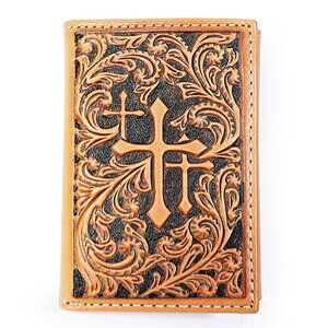 Nocona Men's Western Trifold Wallet Tooled Leather Slim Fit Billfold Crosses